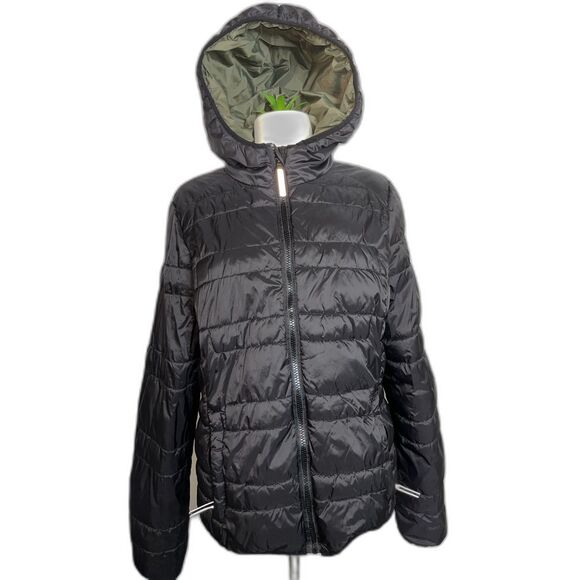 Marc New York Performance black/olive puffer jacket, cropped w/hood-L - Picture 2 of 6